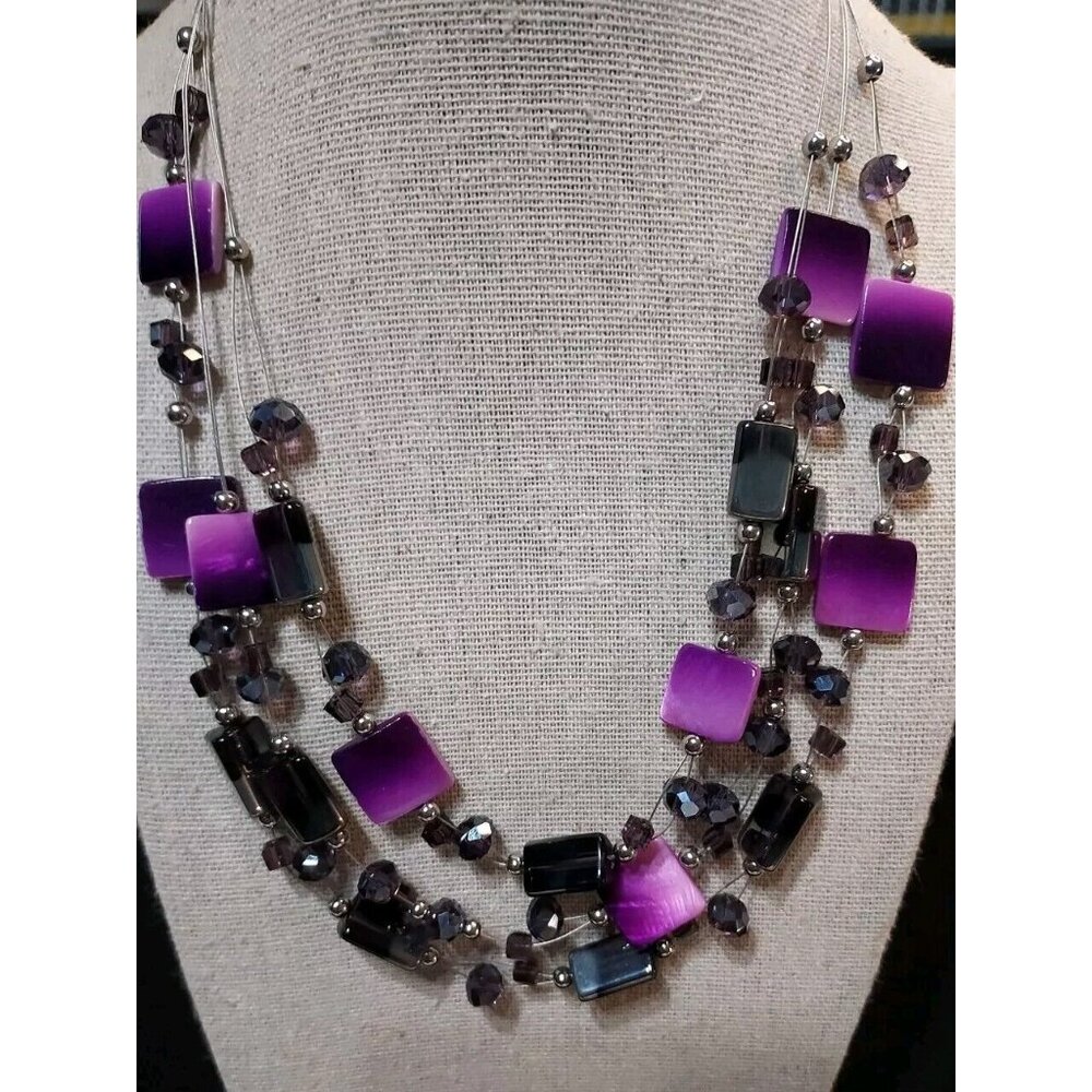 Charming Charlie Triple Strand Costume Purple Hematite Amethysts Necklace